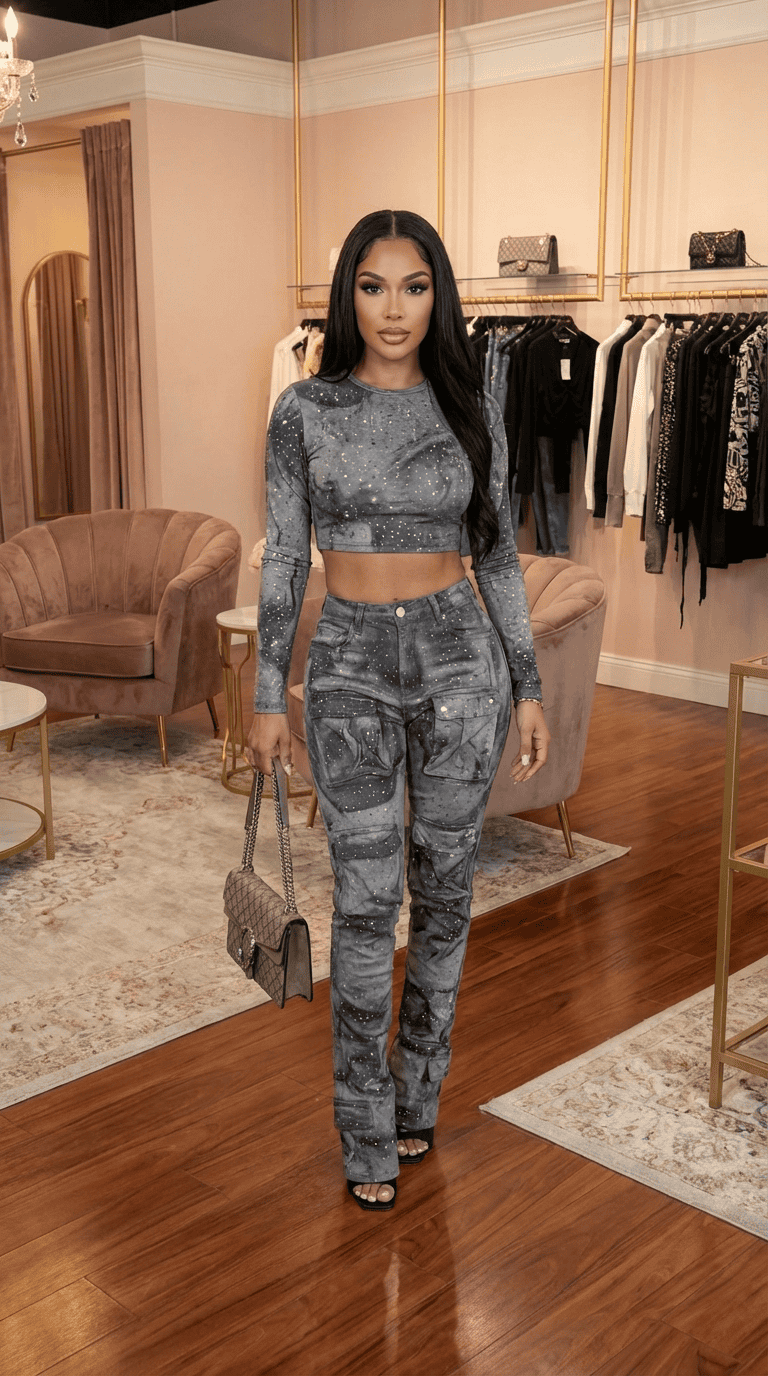 Women's Slim Fit Rhinestone Cargo Jeans - Sugarz Chique Boutique