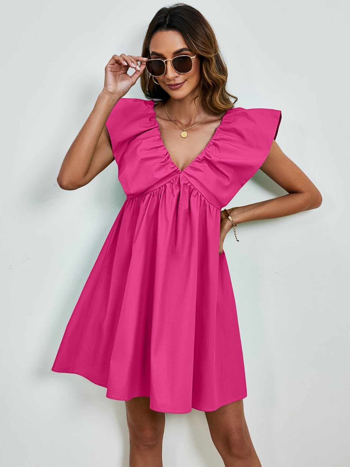 V-Neck Cap Sleeve Mini Dress | Sugarz Chique Boutique