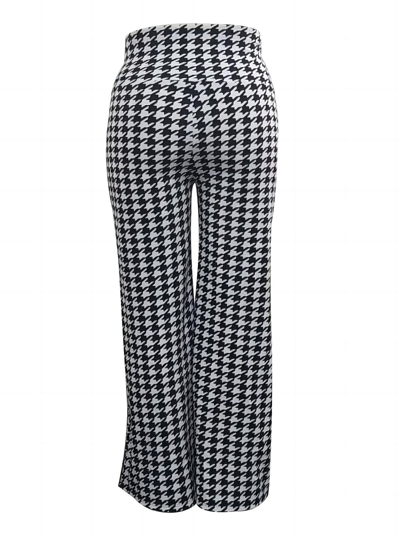 Plus Size Bird Check Comfortable Loose Women's Straight Leg Pants - Sugarz Chique Boutique