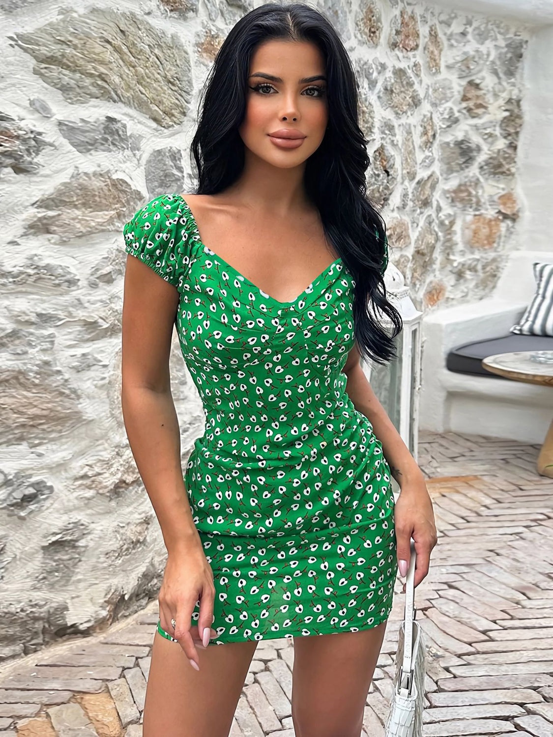 Printed V-Neck Short Sleeve Mini Dress | Sugarz Chique Boutique