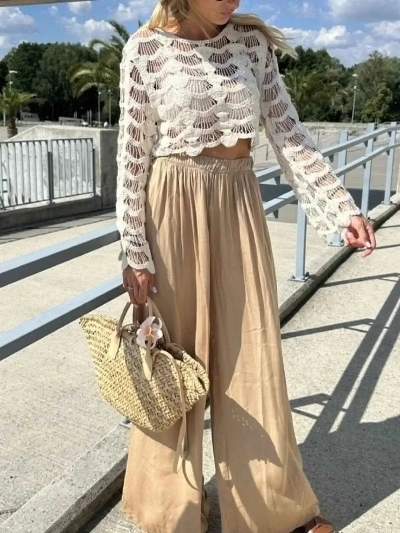 Crochet Long Sleeve Knit Cover Up