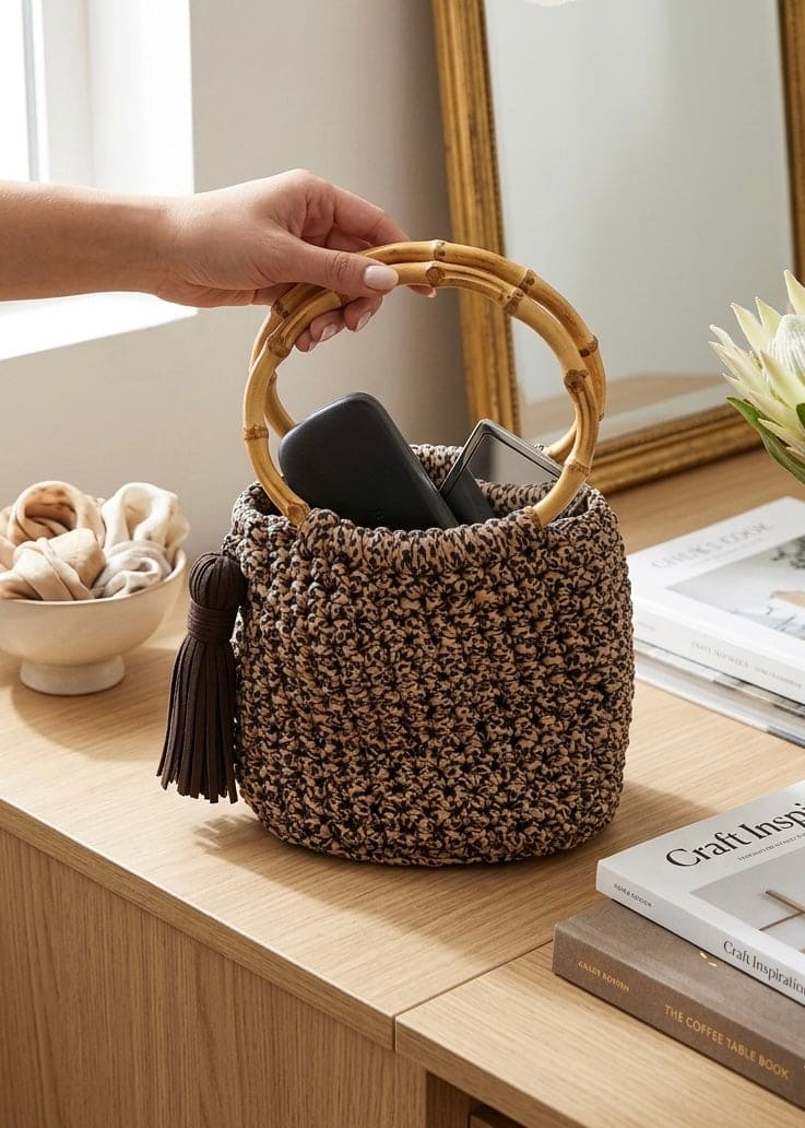 Sugarz Serengeti bamboo tote bag with woven design and sturdy handles, perfect for stylish everyday use.
