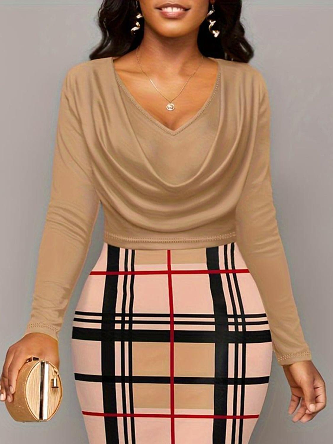 Plus Size Plaid Long Sleeve Mini Dress | Sugarz Chique Boutique