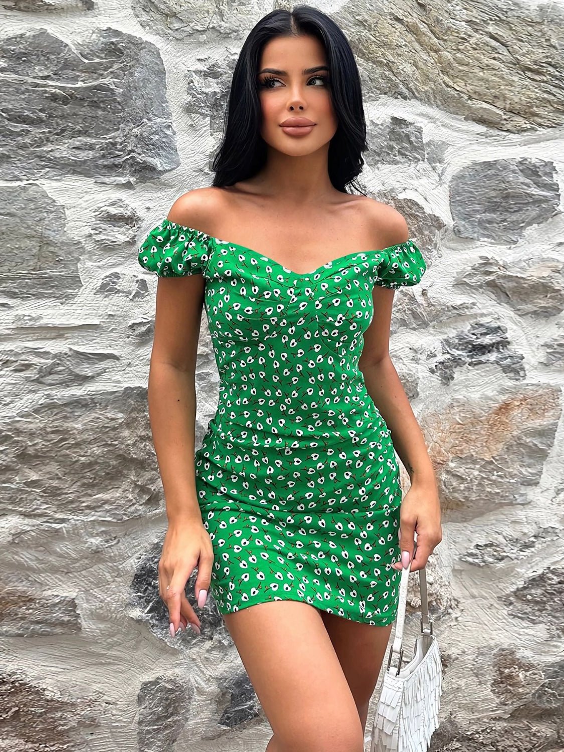 Printed V-Neck Short Sleeve Mini Dress | Sugarz Chique Boutique