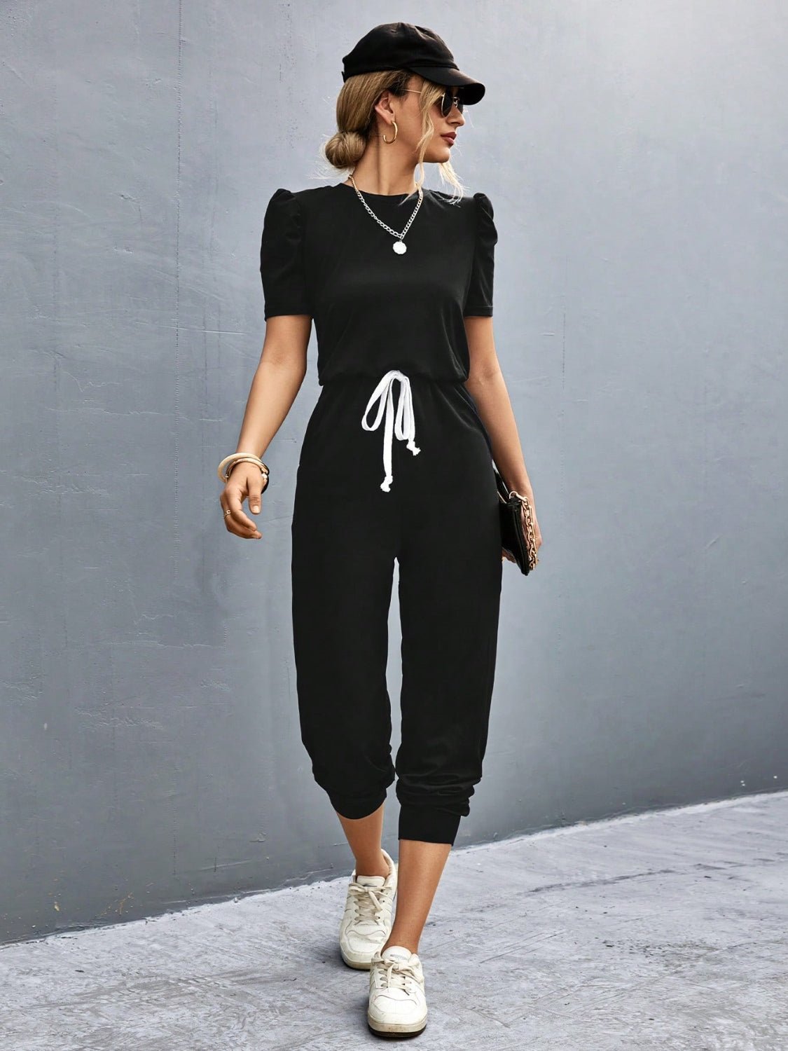 Round Neck Short Sleeve Jumpsuit | Sugarz Chique Boutique