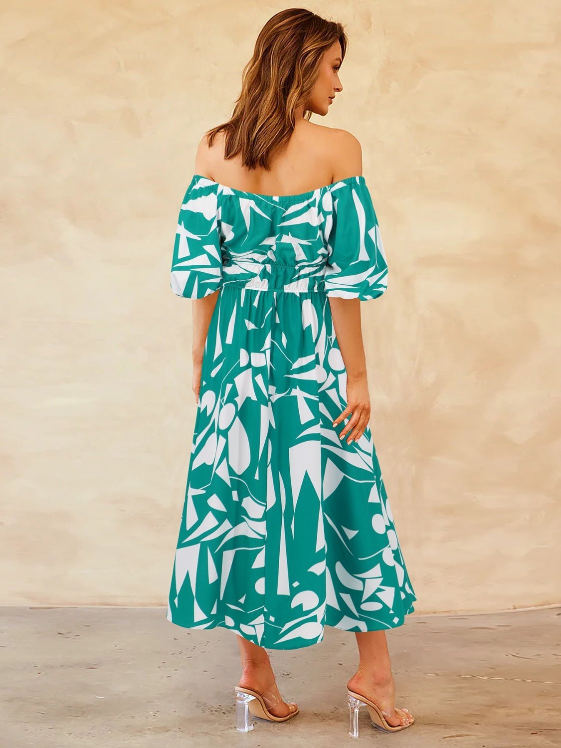 Printed Off-Shoulder Balloon Sleeve Dress | Sugarz Chique Boutique