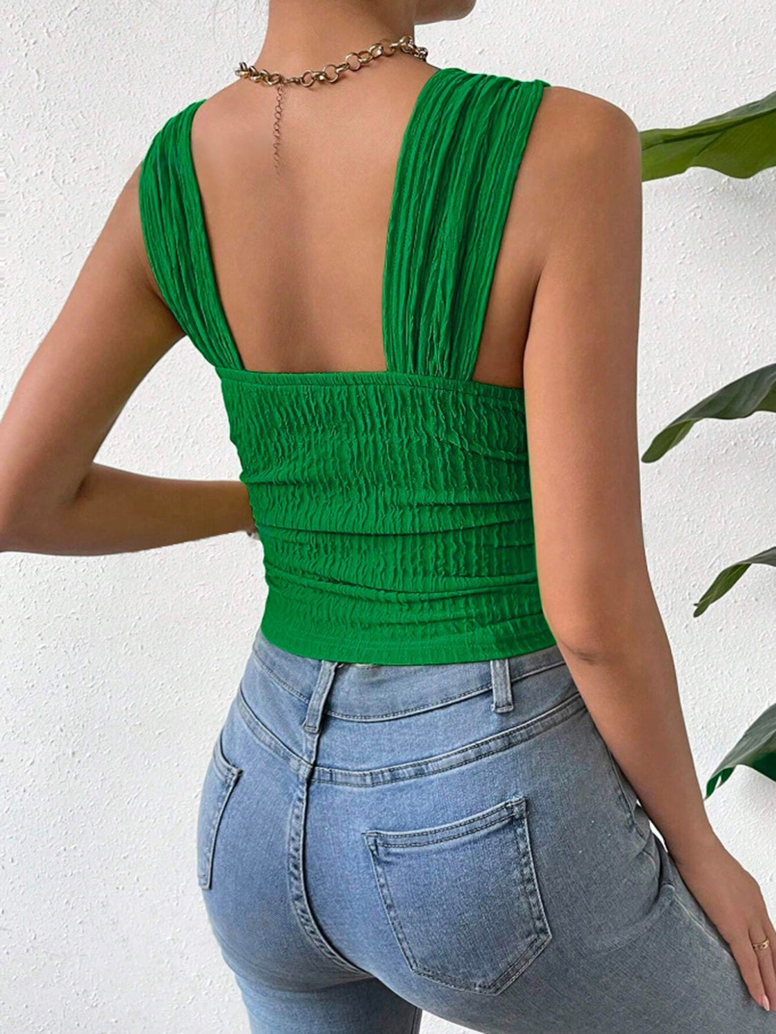 Textured Square Neck Wide Strap Tank | Sugarz Chique Boutique