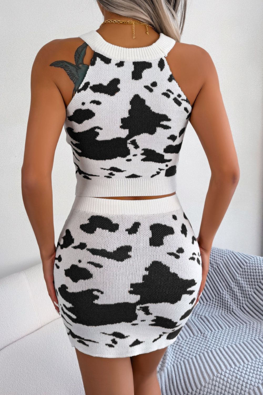 Contrast Sleeveless Knit Top and Mini Skirt Set | Sugarz Chique Boutique