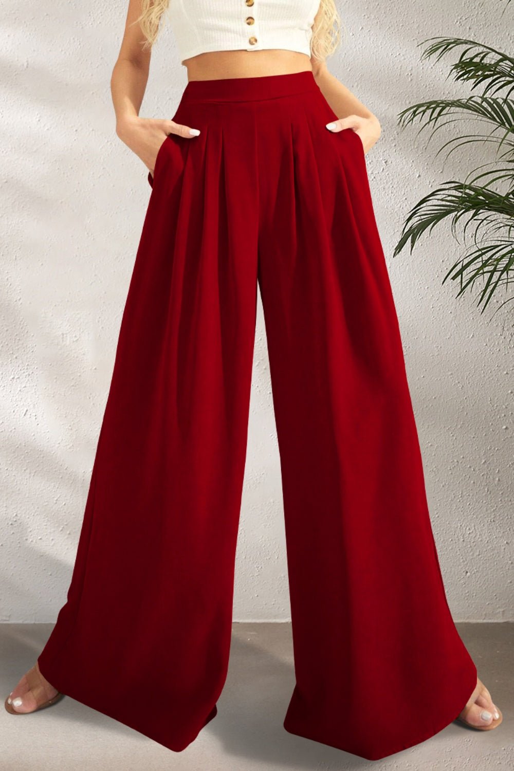 Pocketed High Waist Wide Leg Pants | Sugarz Chique Boutique