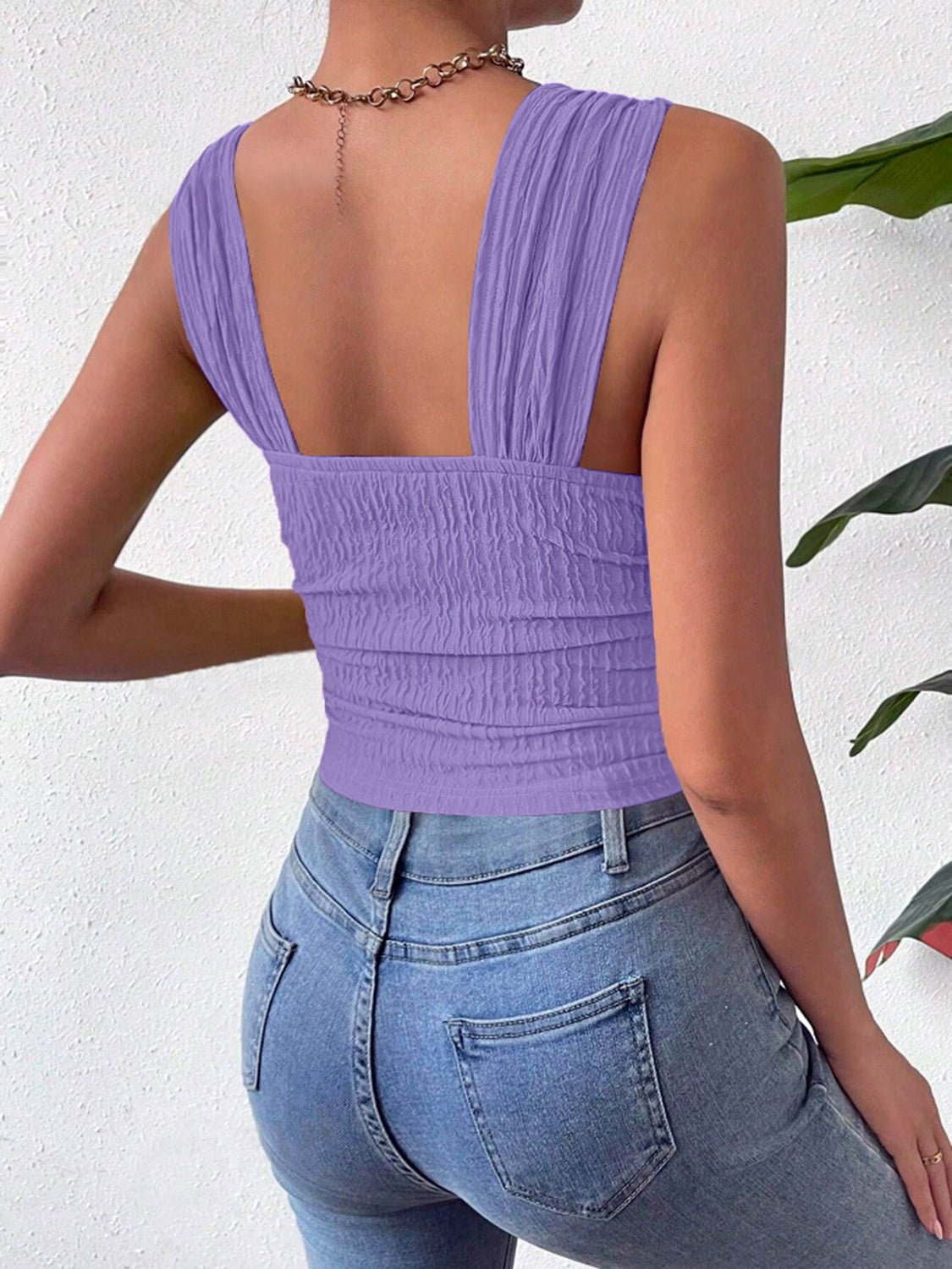 Textured Square Neck Wide Strap Tank | Sugarz Chique Boutique
