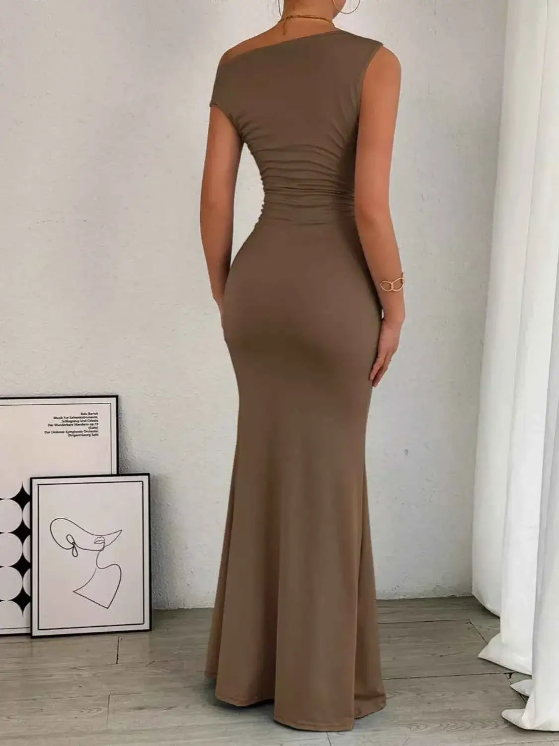 One-Shoulder Ruched Bodycon Maxi Dress