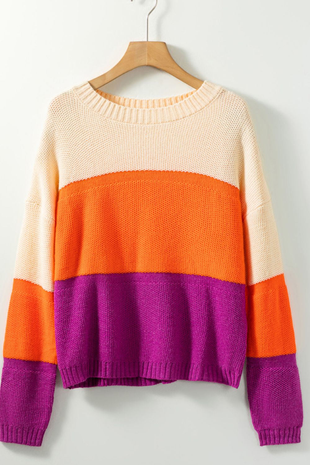 Color Block Drop Shoulder Round Neck Sweater | Sugarz Chique Boutique