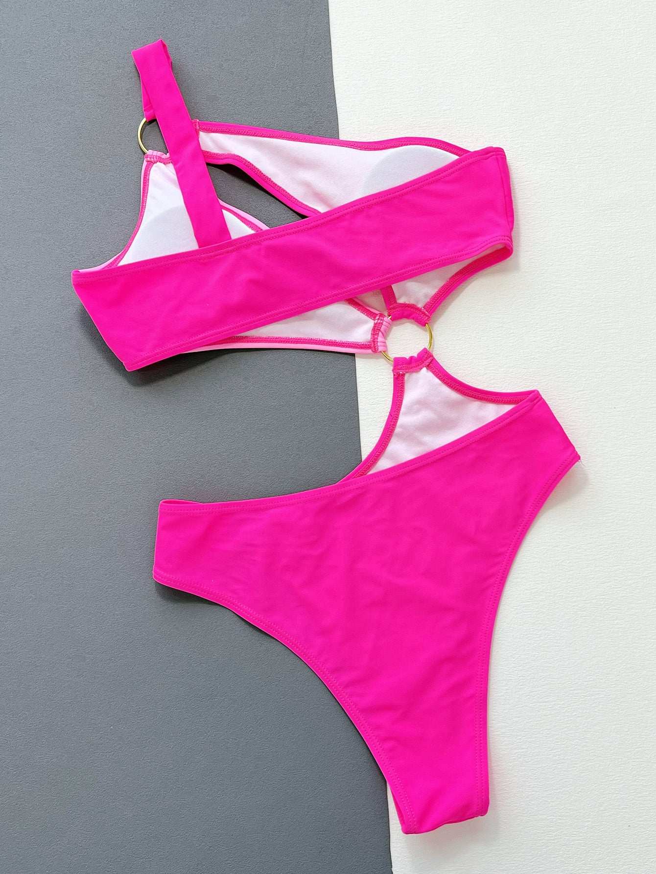 One-Shoulder Cutout Ring Detail One-Piece Swimsuit | Sugarz Chique Boutique