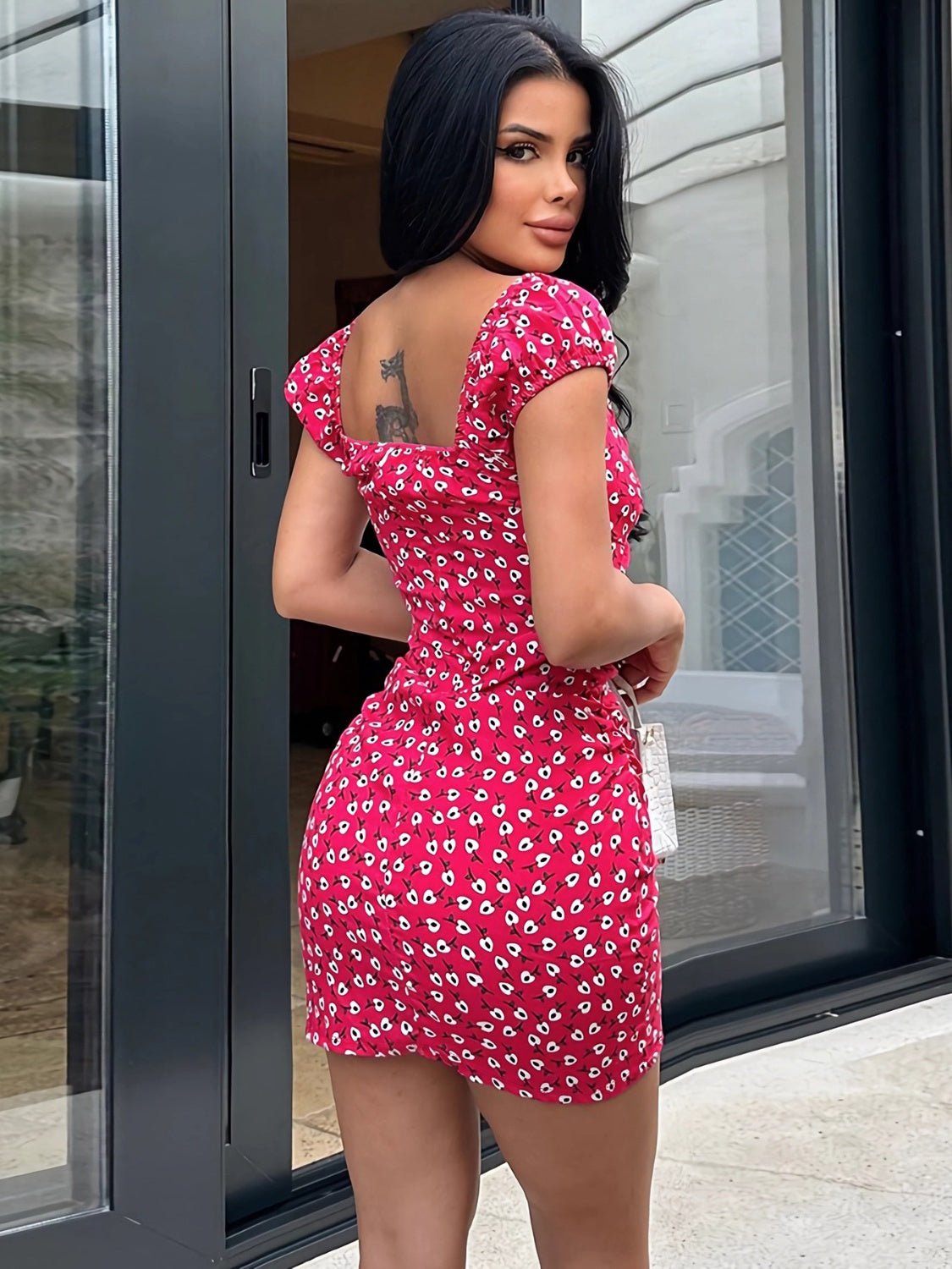 Printed V-Neck Short Sleeve Mini Dress | Sugarz Chique Boutique