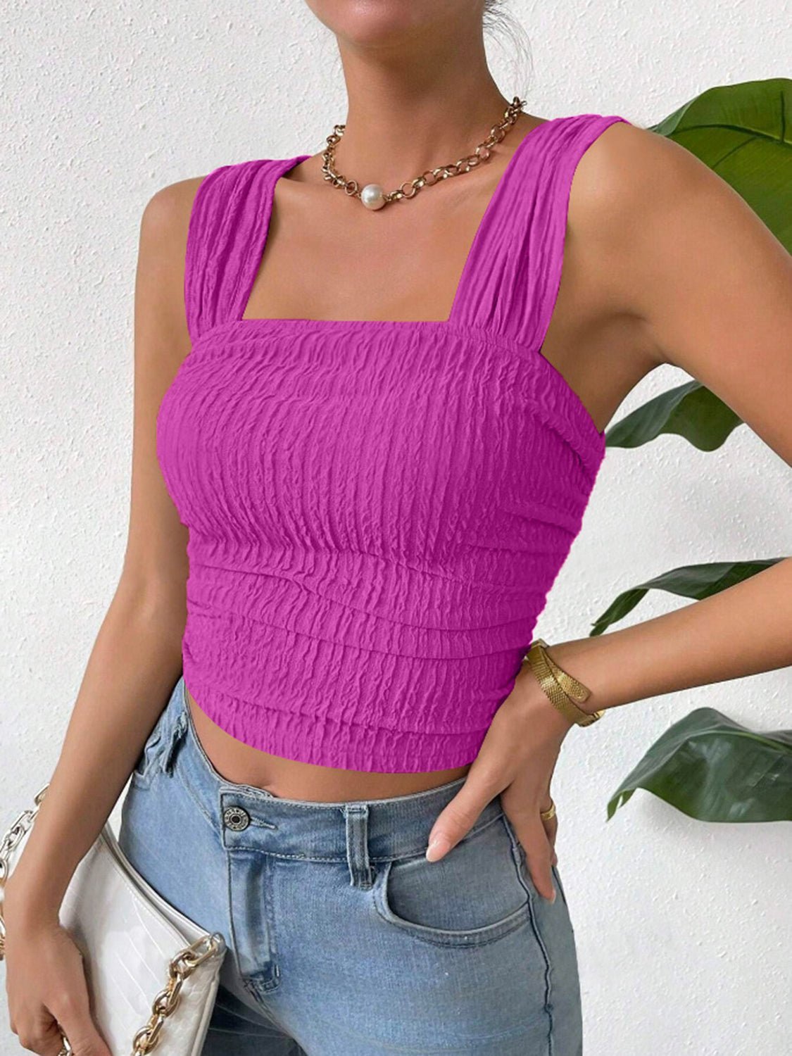 Textured Square Neck Wide Strap Tank | Sugarz Chique Boutique