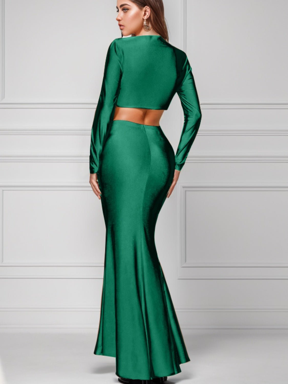 Ruched Long Sleeve Top and Slit Skirt Set | Sugarz Chique Boutique