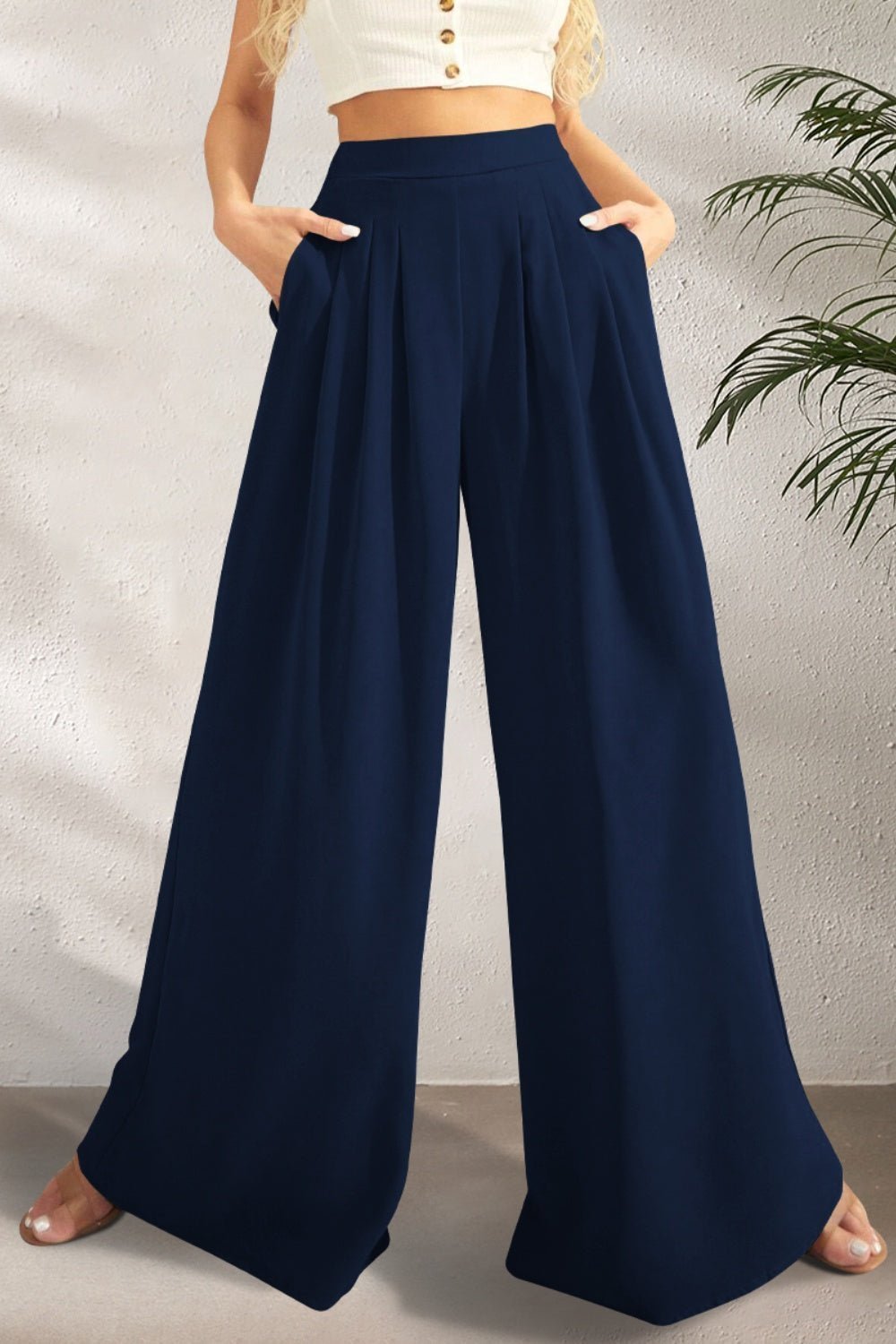 Pocketed High Waist Wide Leg Pants | Sugarz Chique Boutique