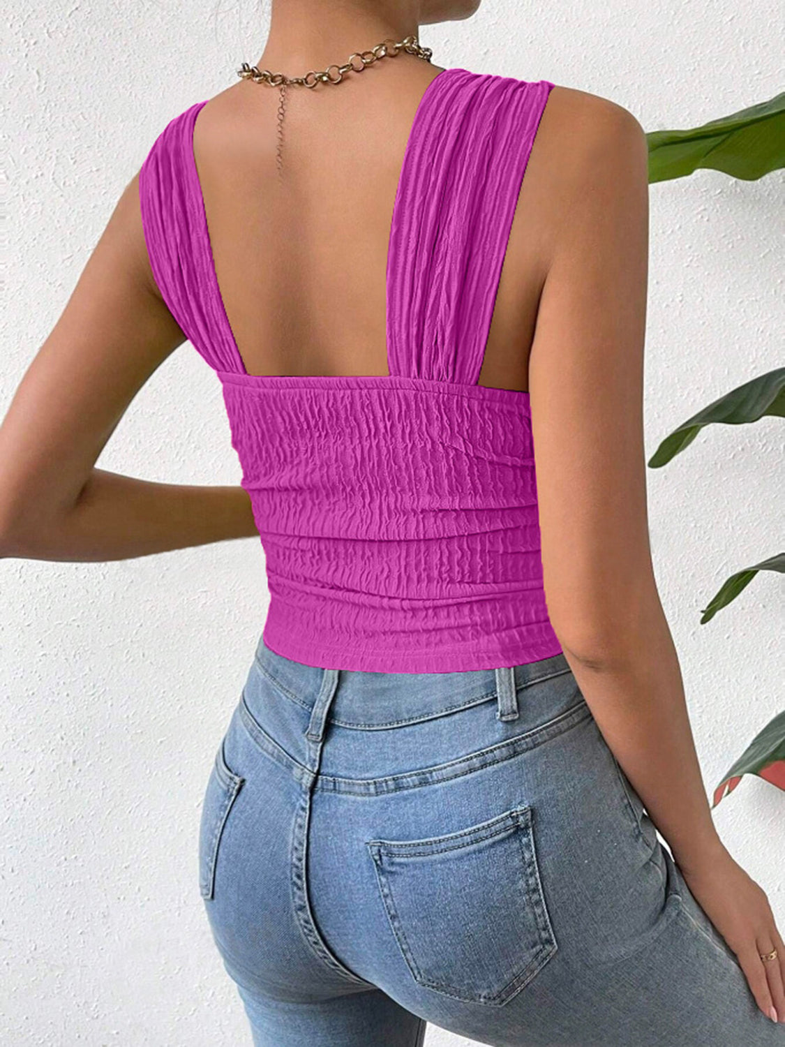 Textured Square Neck Wide Strap Tank | Sugarz Chique Boutique