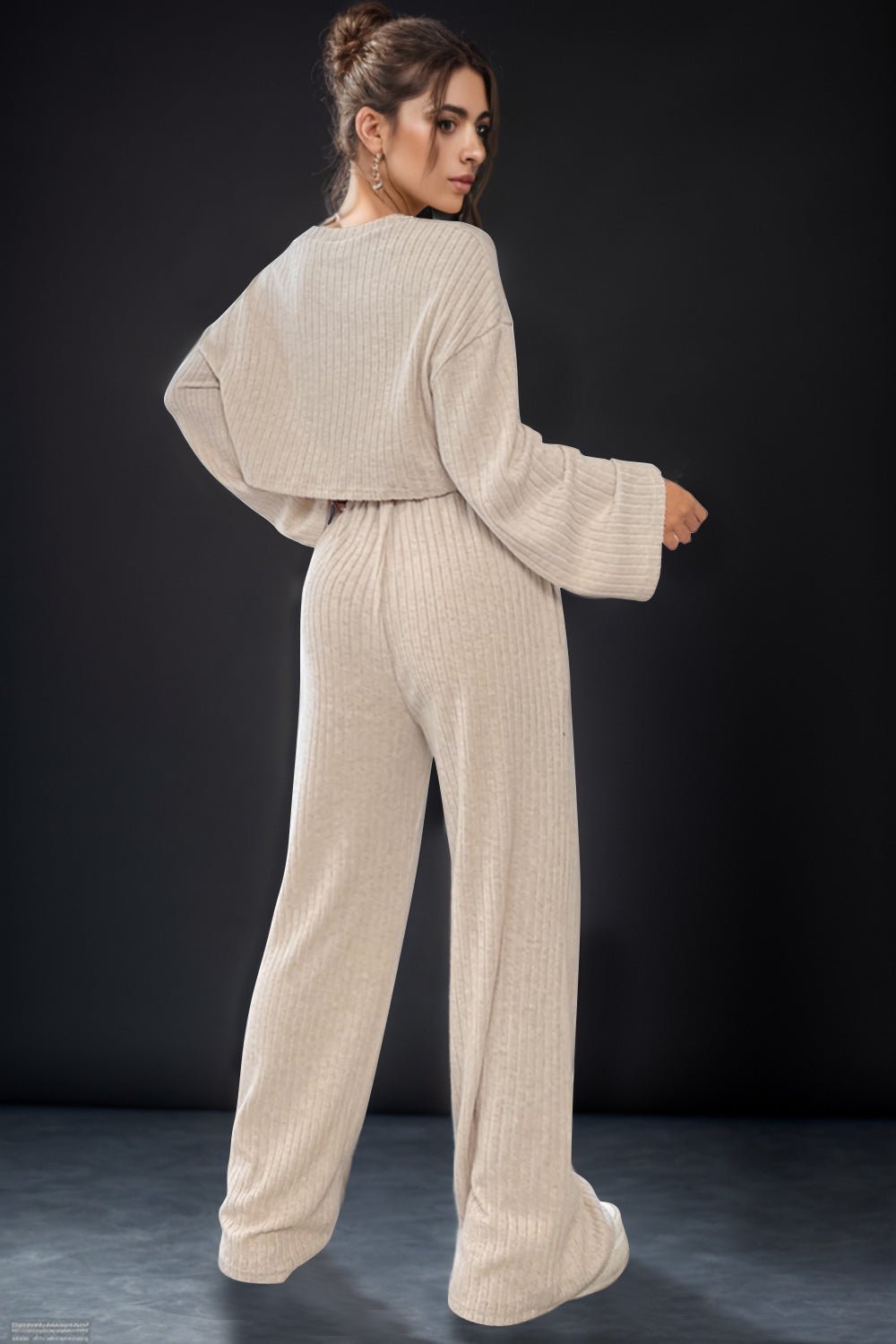 Round Neck Long Sleeve Top and Pants Set | Sugarz Chique Boutique