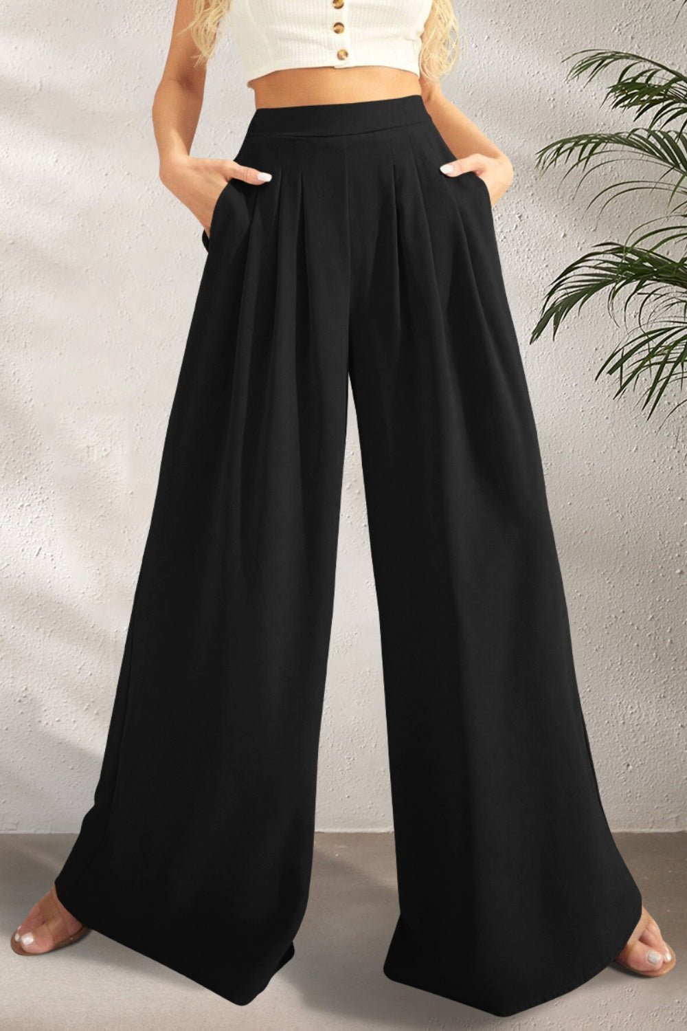 Pocketed High Waist Wide Leg Pants | Sugarz Chique Boutique