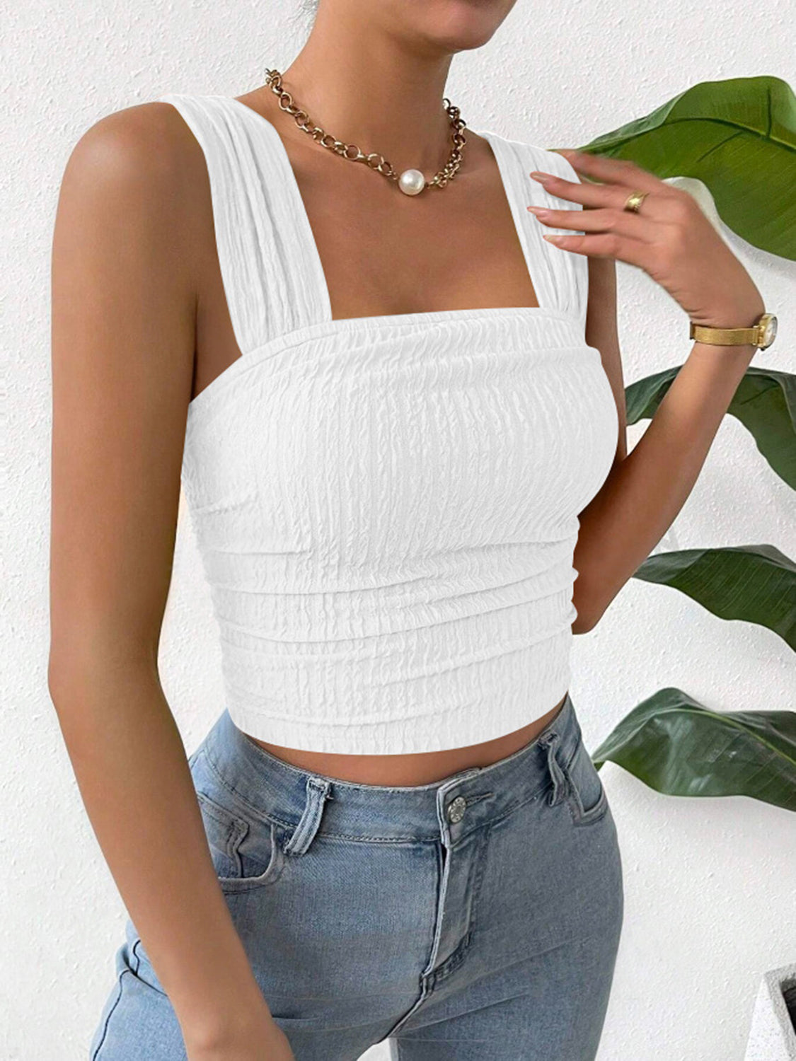Textured Square Neck Wide Strap Tank | Sugarz Chique Boutique
