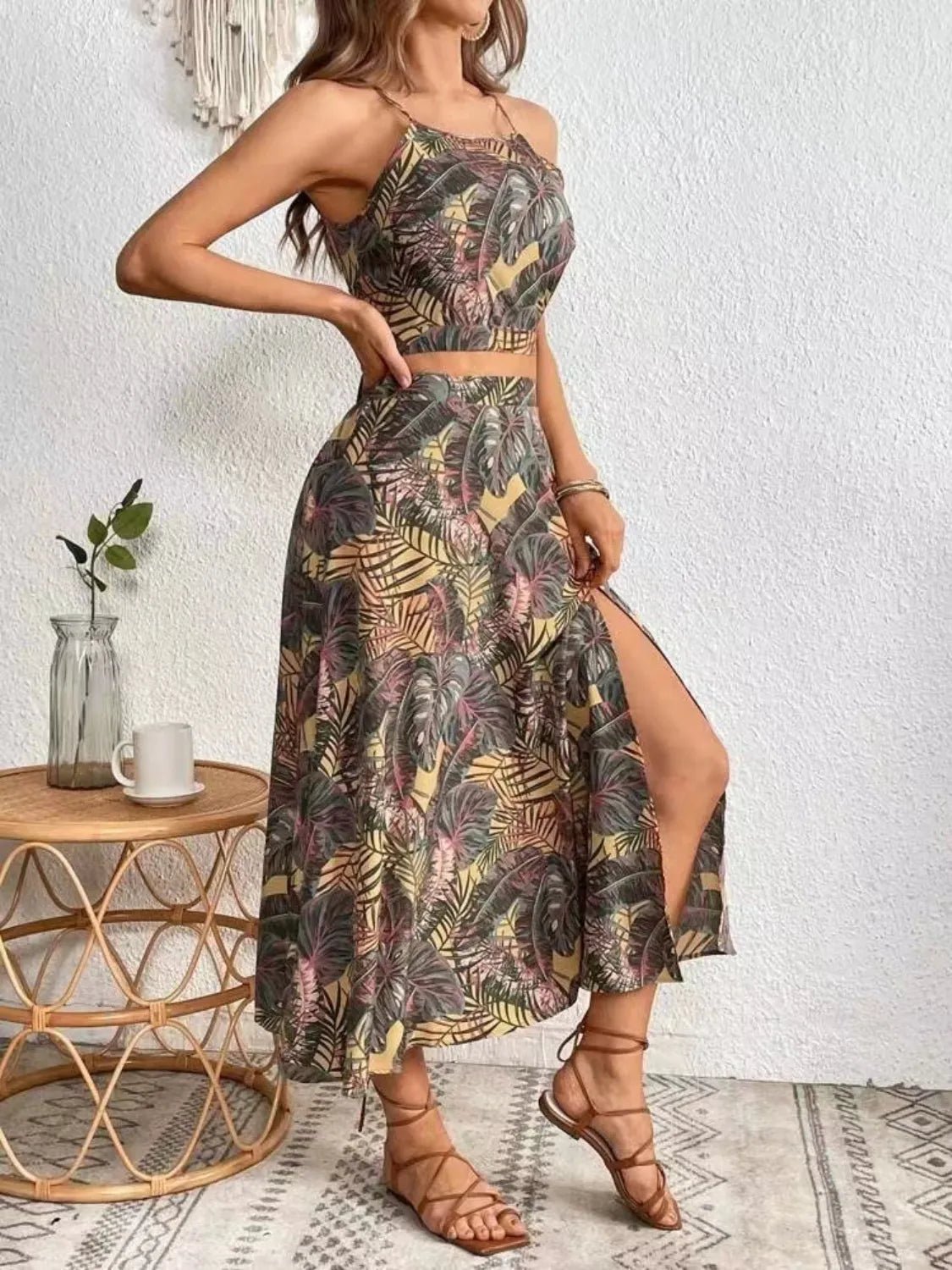 Printed Cami and Slit Skirt Set | Sugarz Chique Boutique