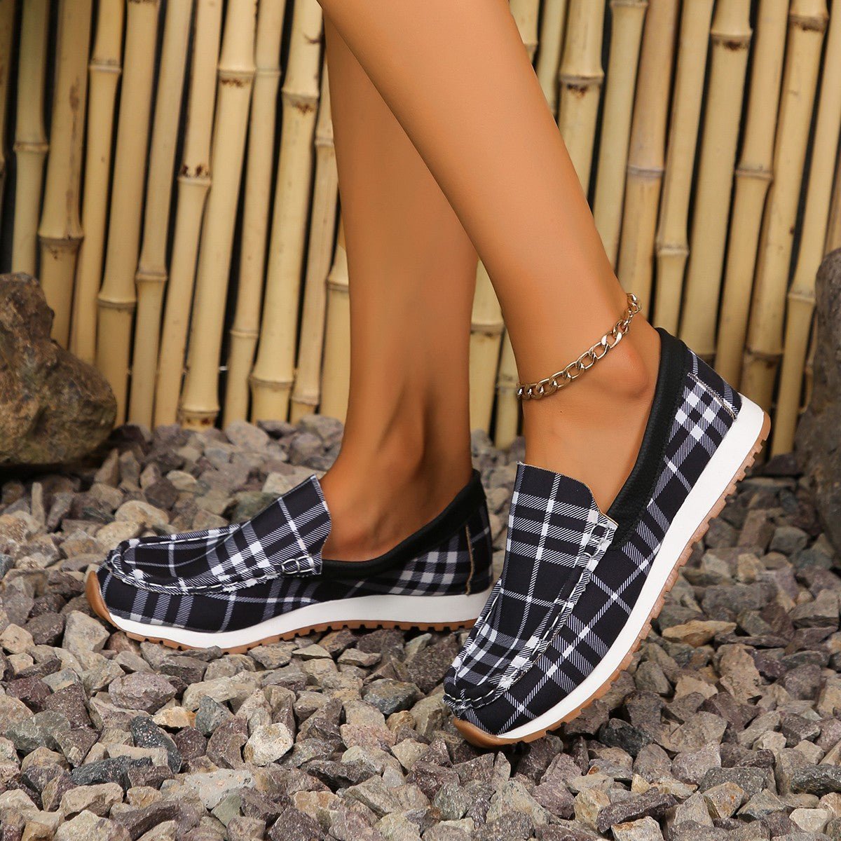 Plaid Round Toe Slip-Ons | Sugarz Chique Boutique