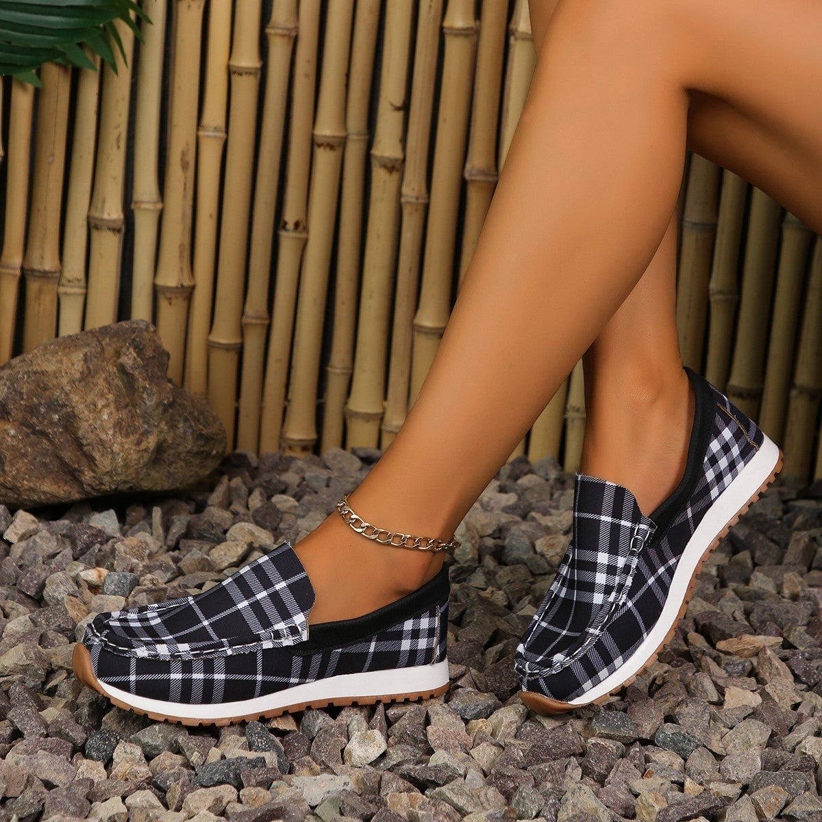 Plaid Round Toe Slip-Ons | Sugarz Chique Boutique