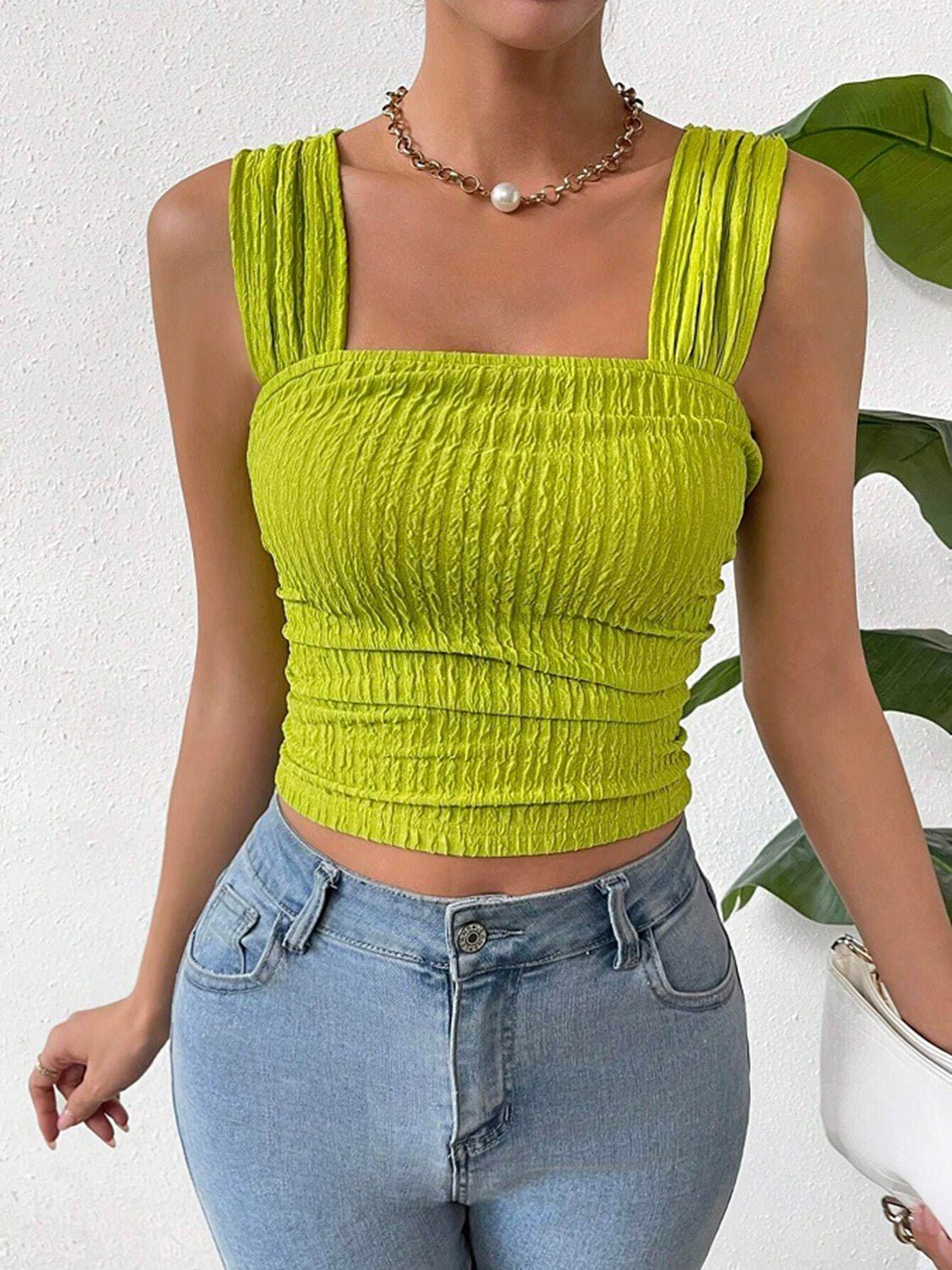Textured Square Neck Wide Strap Tank | Sugarz Chique Boutique