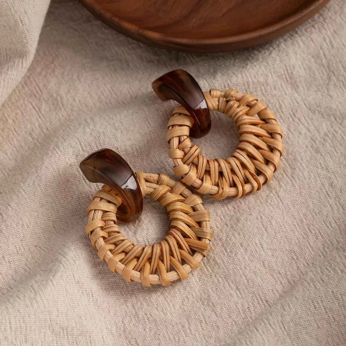 Bohemian Rattan Woven Hoop Earrings | Sugarz Chique Boutique