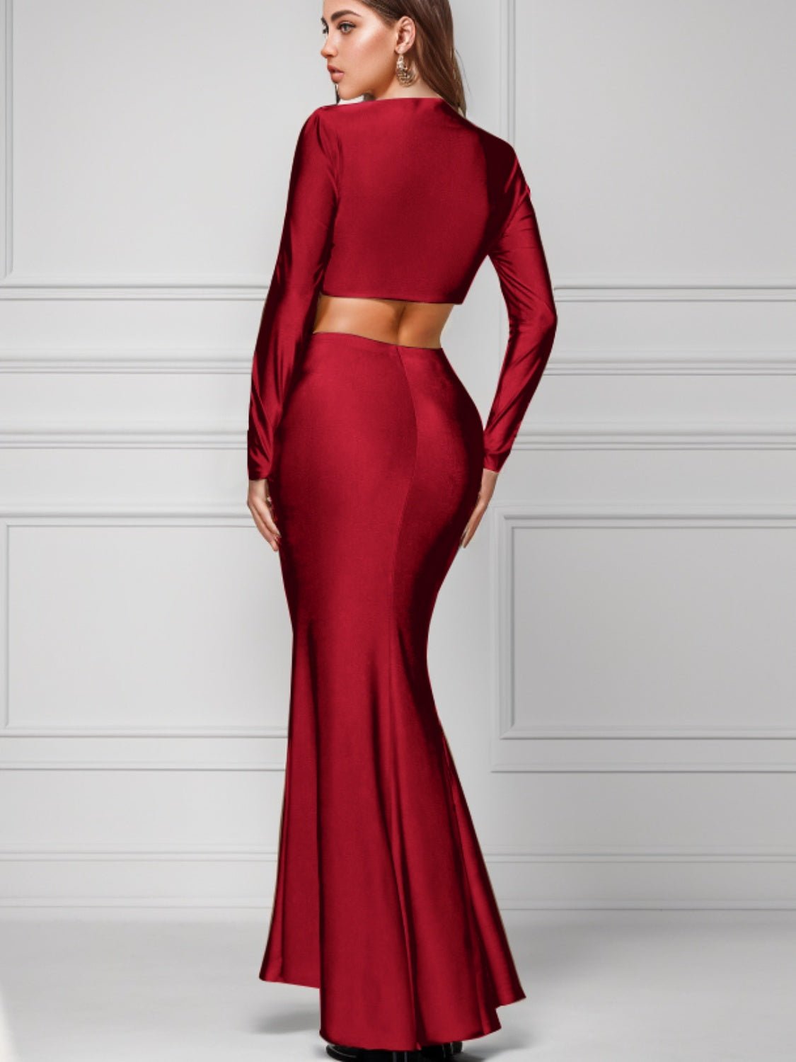 Ruched Long Sleeve Top and Slit Skirt Set | Sugarz Chique Boutique