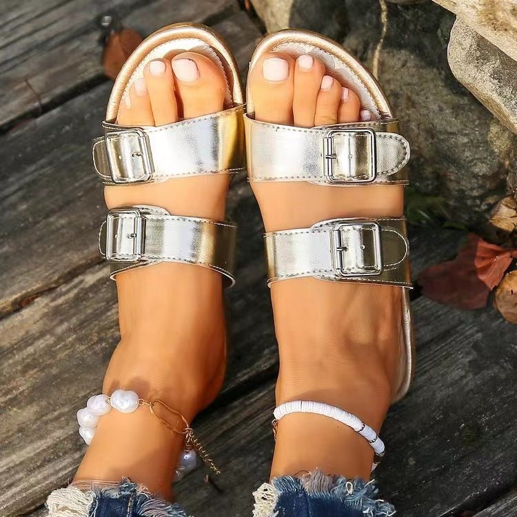 Open Toe Double Buckle Sandals | Sugarz Chique Boutique