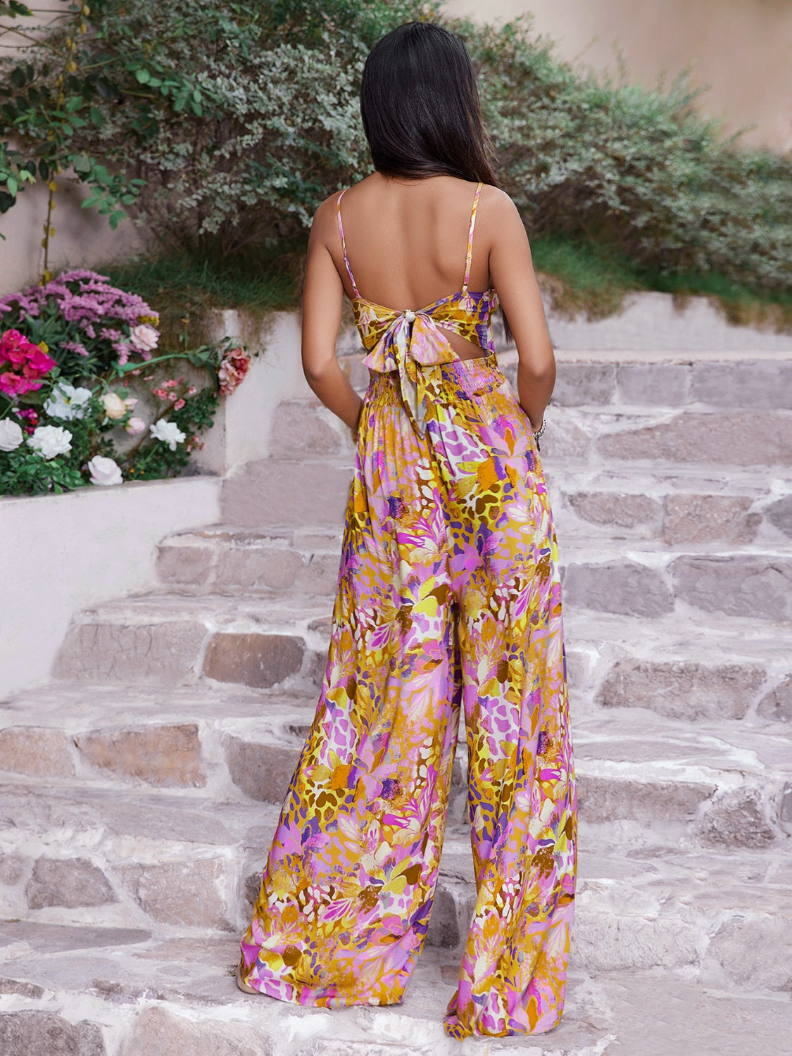 Cutout Printed Spaghetti Strap Jumpsuit | Sugarz Chique Boutique