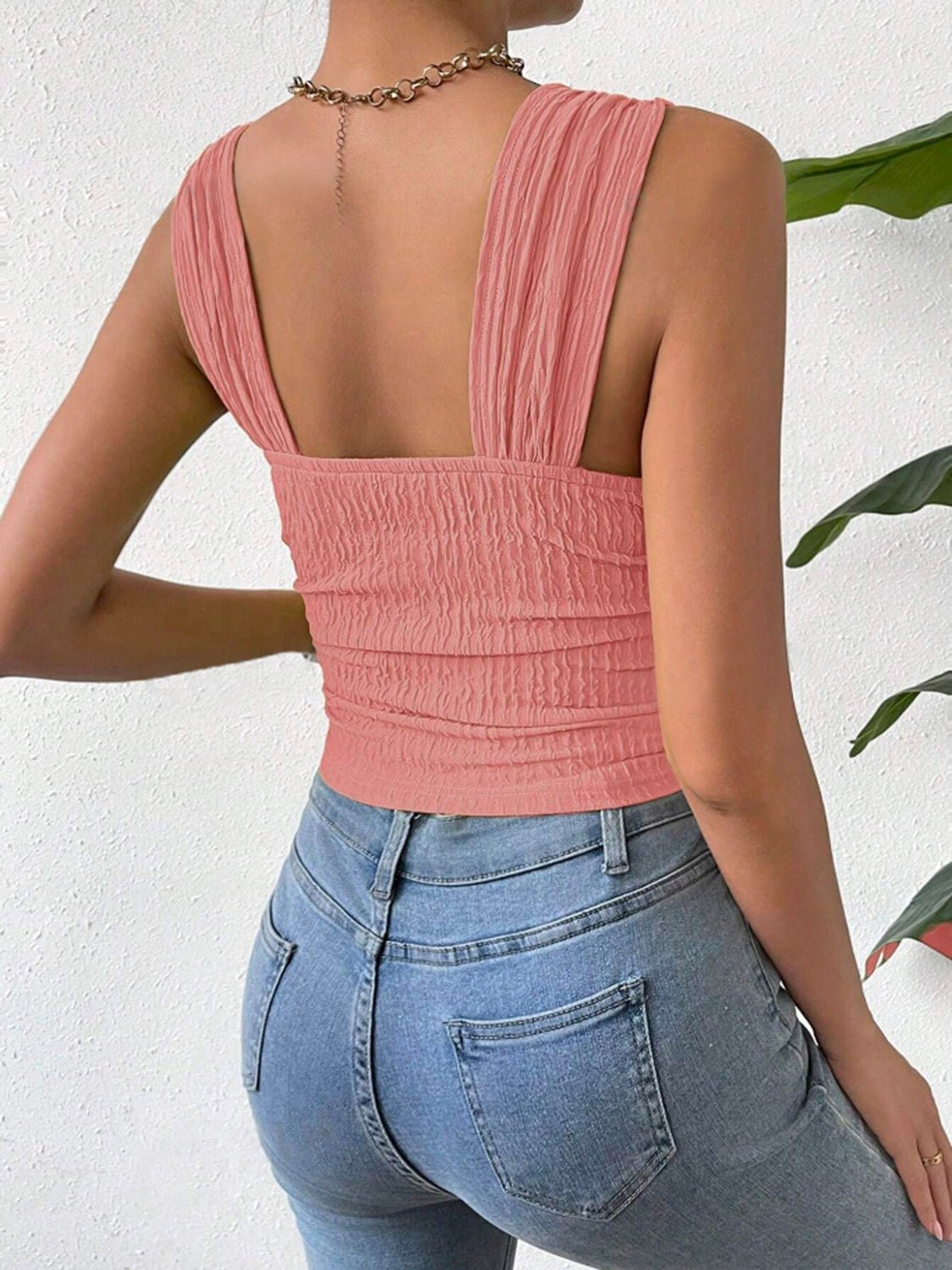 Textured Square Neck Wide Strap Tank | Sugarz Chique Boutique