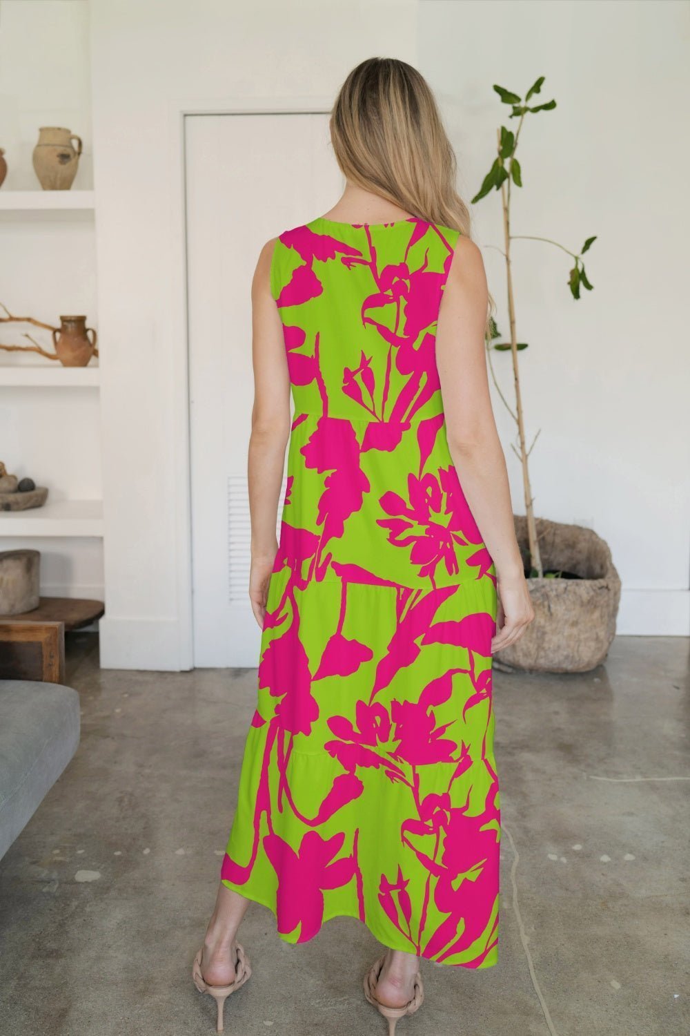 FAM-FAM Tiered Printed V-Neck Sleeveless Dress | Sugarz Chique Boutique