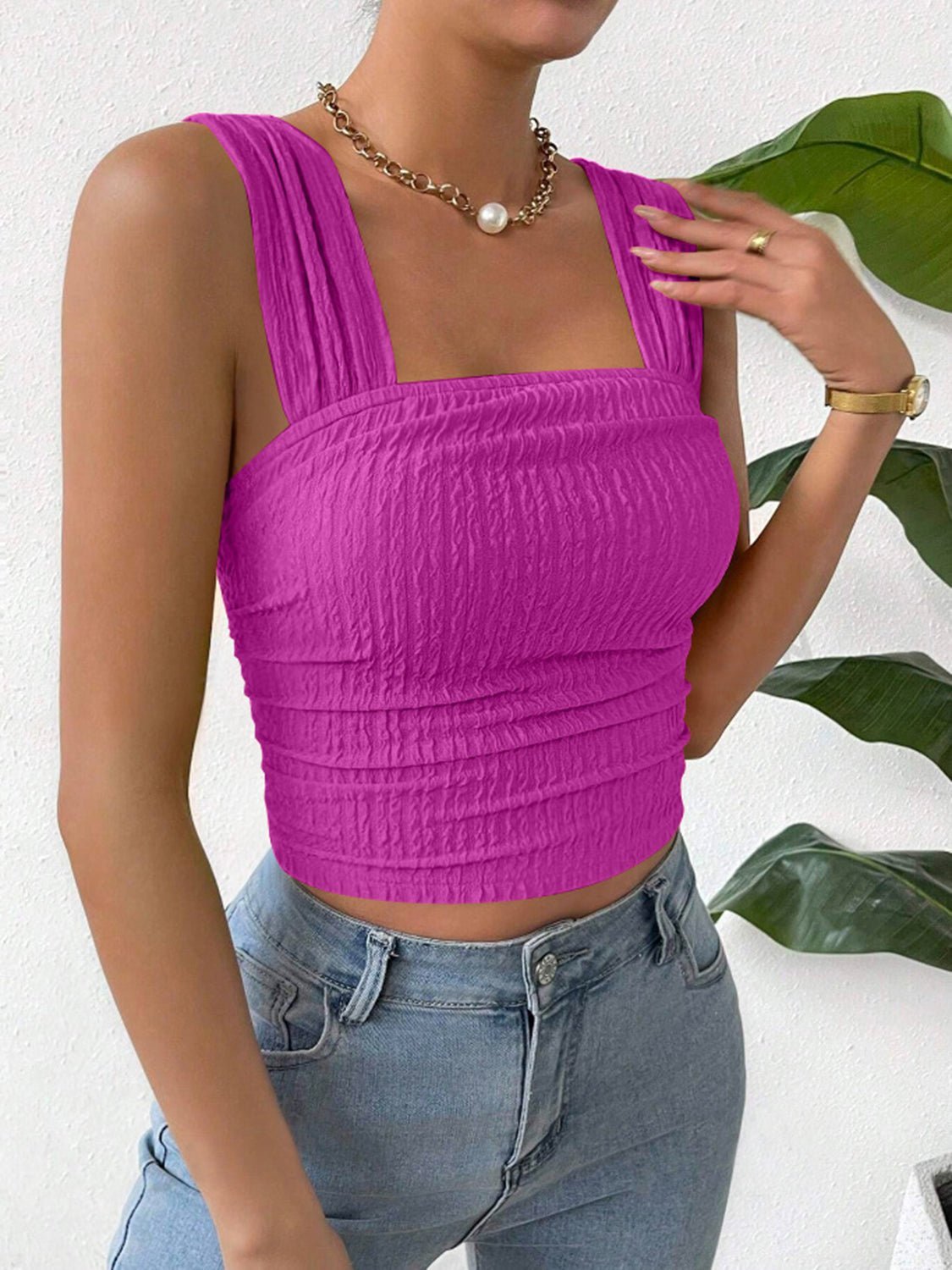 Textured Square Neck Wide Strap Tank | Sugarz Chique Boutique