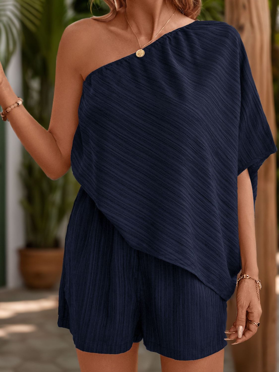 Single Shoulder Half Sleeve Romper - Sugarz Chique Boutique