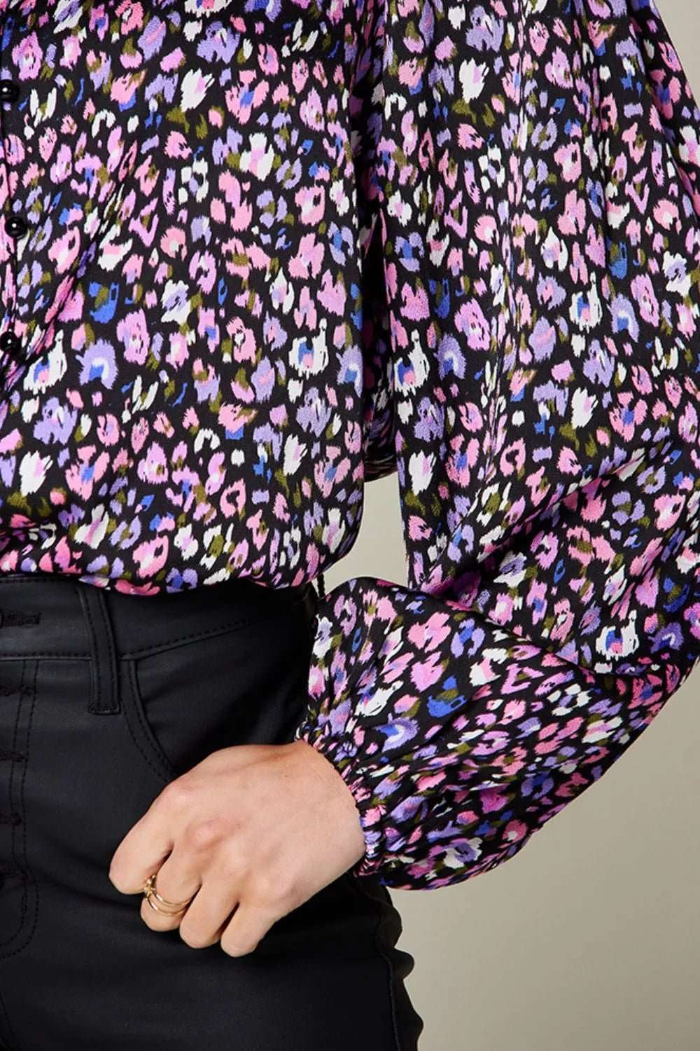 Double Take Full Size Printed Balloon Sleeve Shirt | Sugarz Chique Boutique