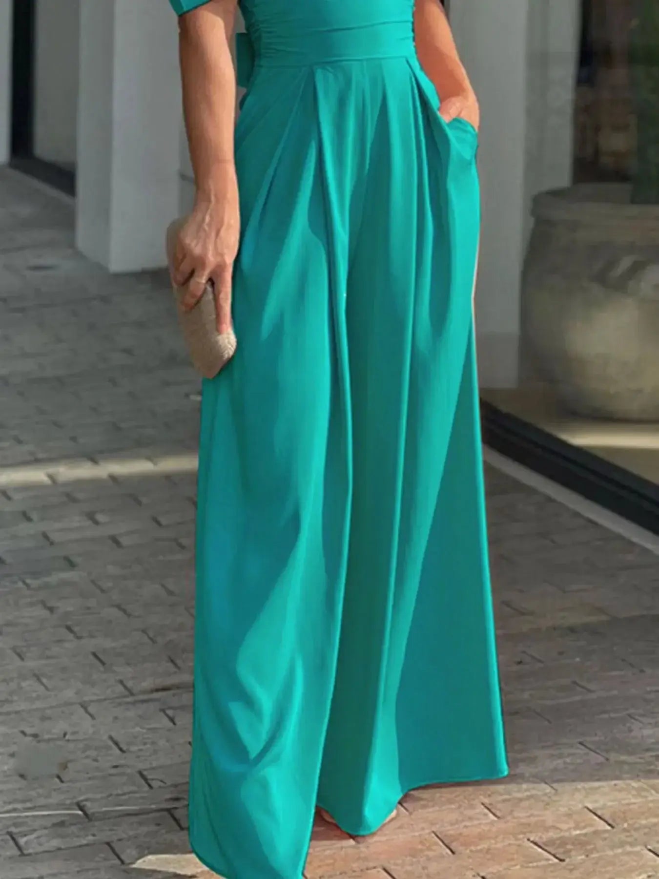 Full Size Cutout V - Neck Puff Sleeve Jumpsuit Plus Size - Sugarz Chique Boutique
