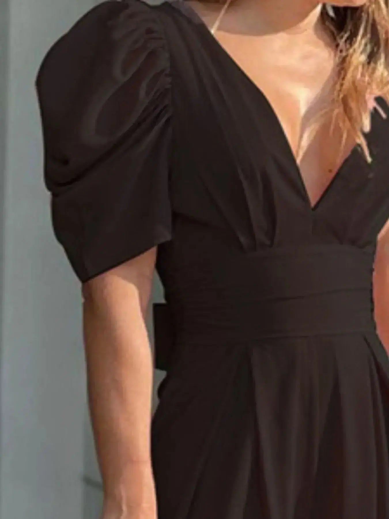 Full Size Cutout V - Neck Puff Sleeve Jumpsuit Plus Size - Sugarz Chique Boutique