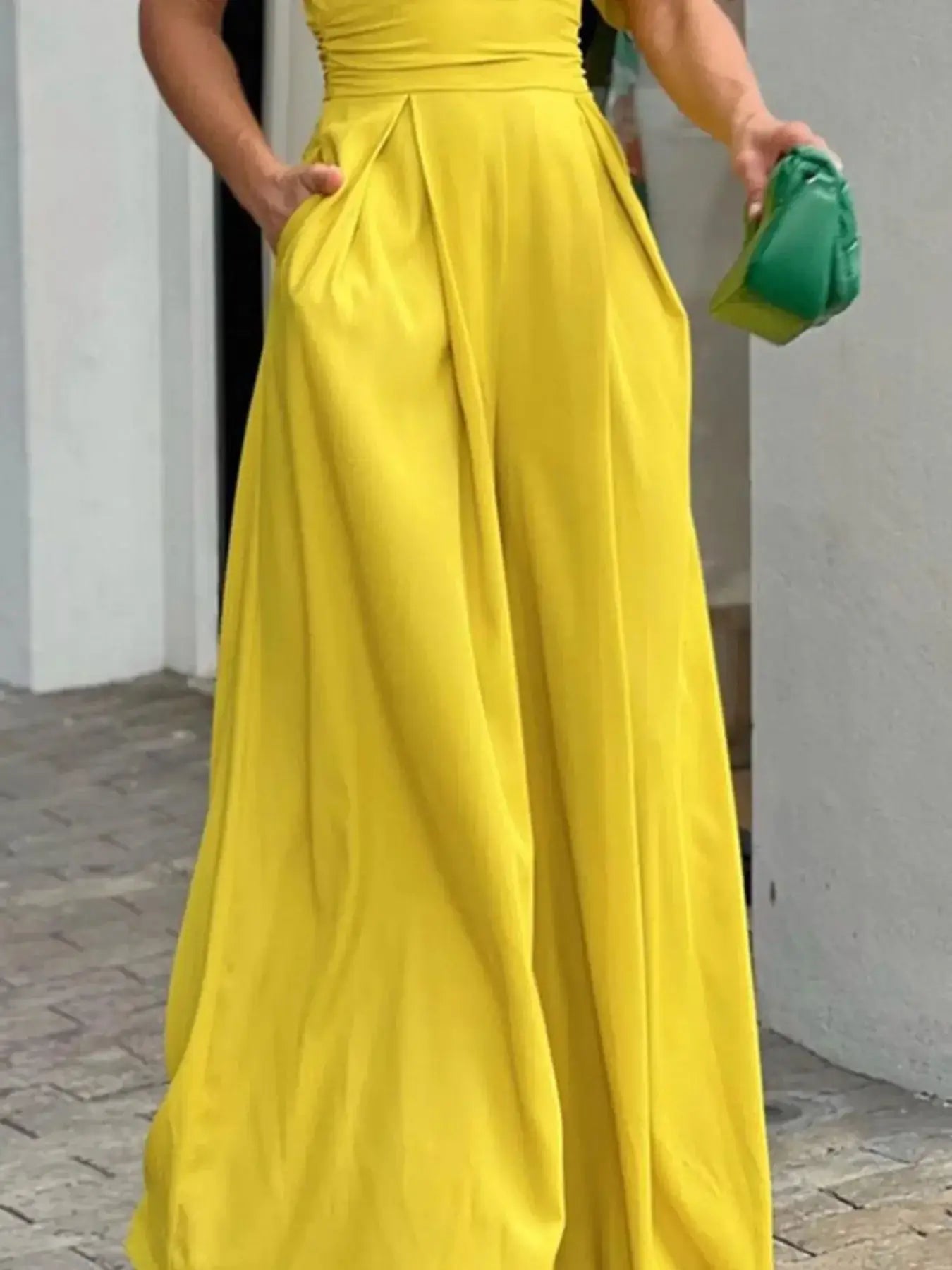 Full Size Cutout V - Neck Puff Sleeve Jumpsuit Plus Size - Sugarz Chique Boutique