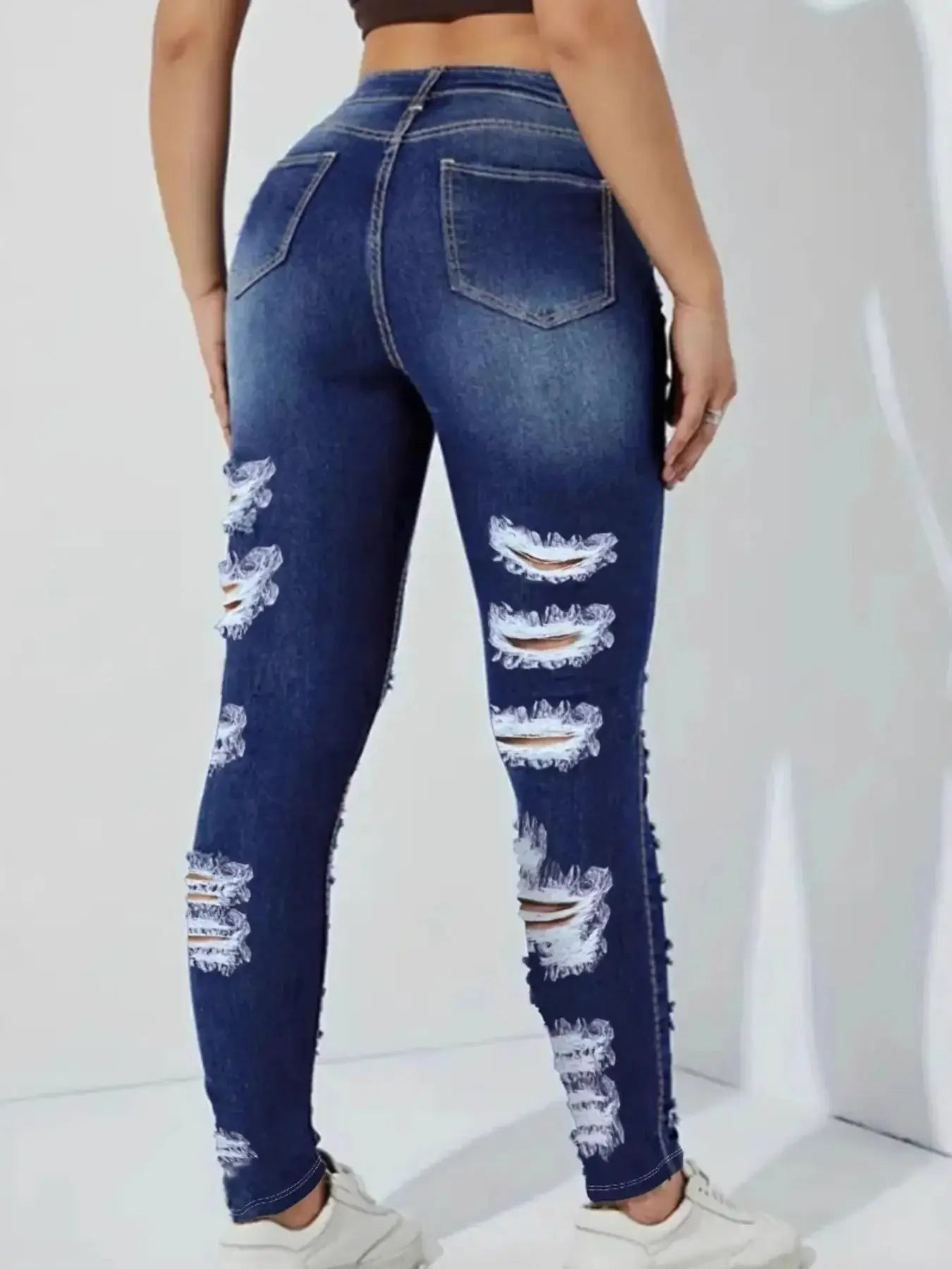 High Waisted Distressed Skinny Jeans - Sugarz Chique Boutique