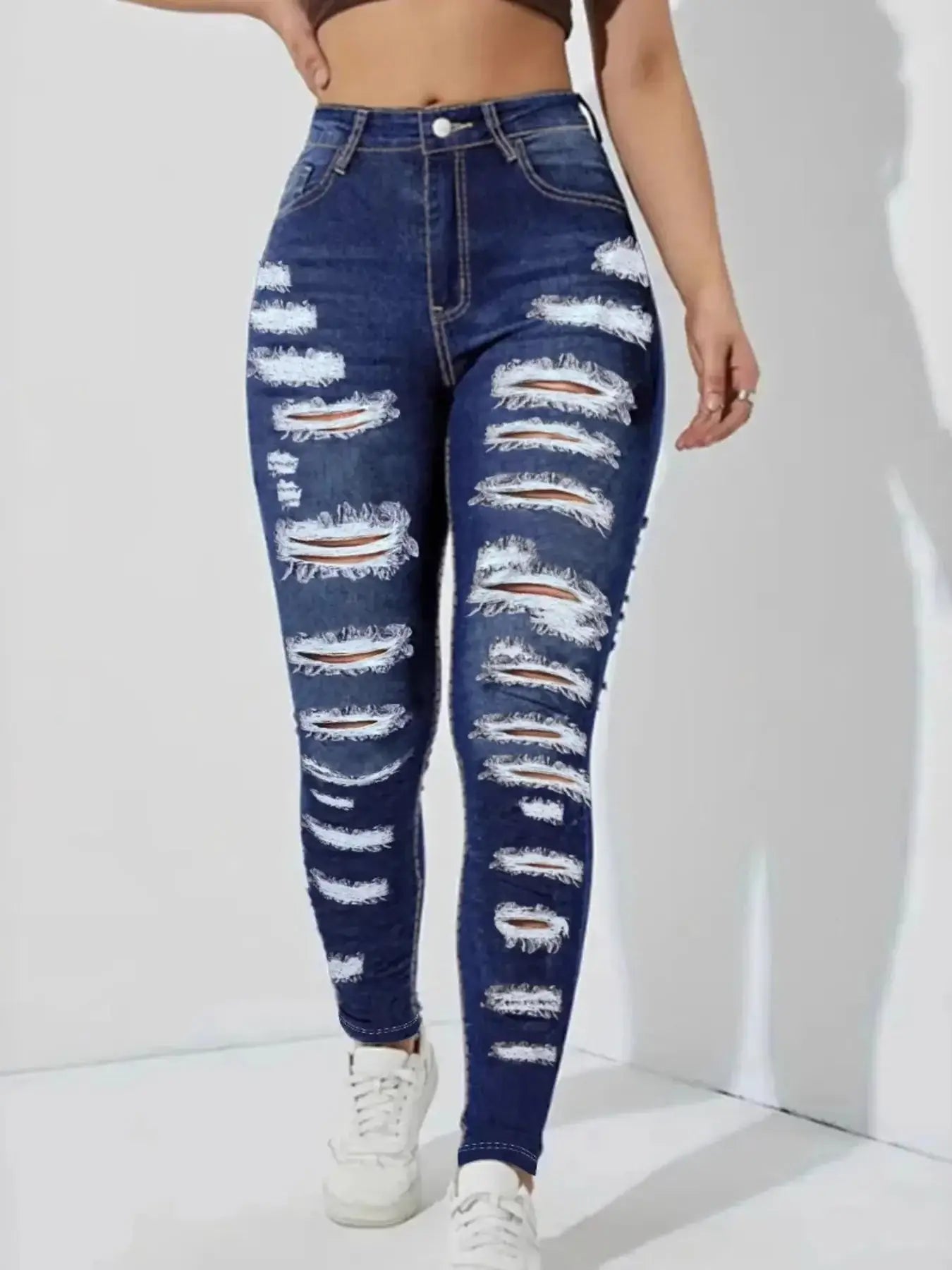 High Waisted Distressed Skinny Jeans - Sugarz Chique Boutique