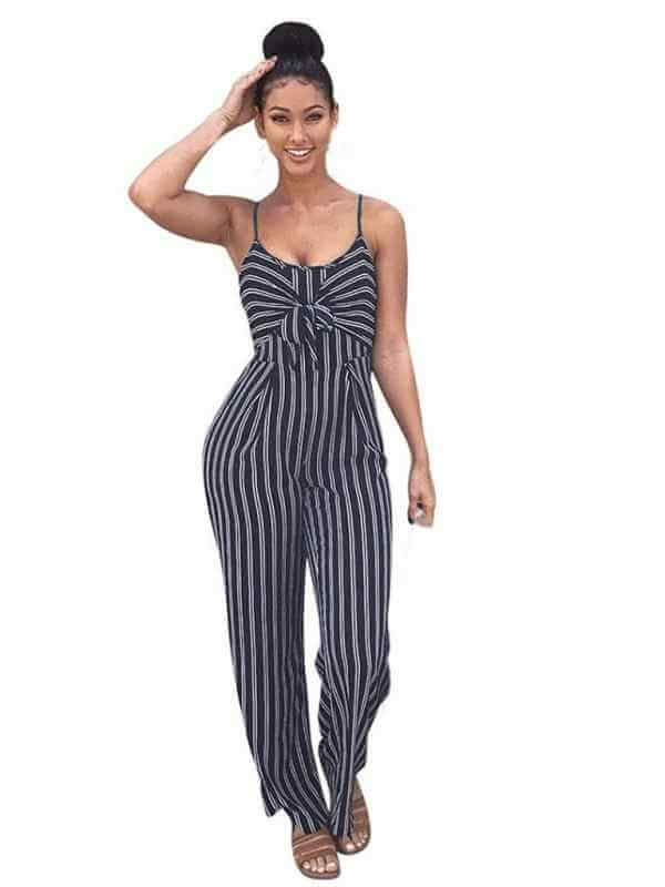 Women's hot sexy nightclub striped camisole wide leg jumpsuit | Sugarz Chique Boutique