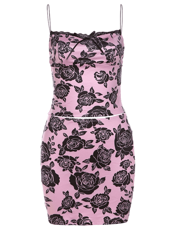Women's new fashion rose print suspenders sexy slim hip skirt suit | Sugarz Chique Boutique