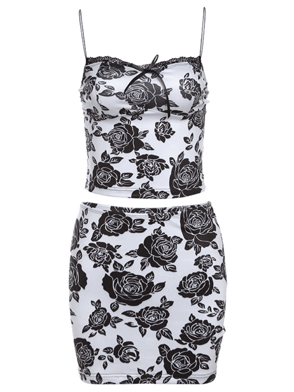 Women's new fashion rose print suspenders sexy slim hip skirt suit | Sugarz Chique Boutique