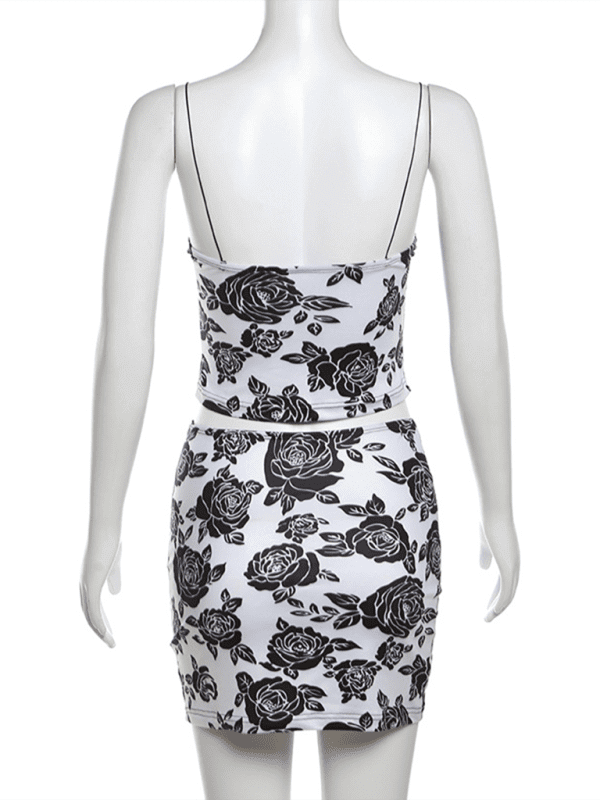 Women's new fashion rose print suspenders sexy slim hip skirt suit | Sugarz Chique Boutique