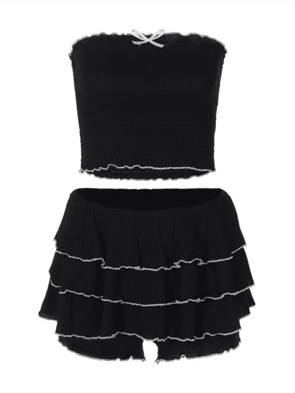 Fashionable and sexy tube top pleated cake skirt suit | Sugarz Chique Boutique