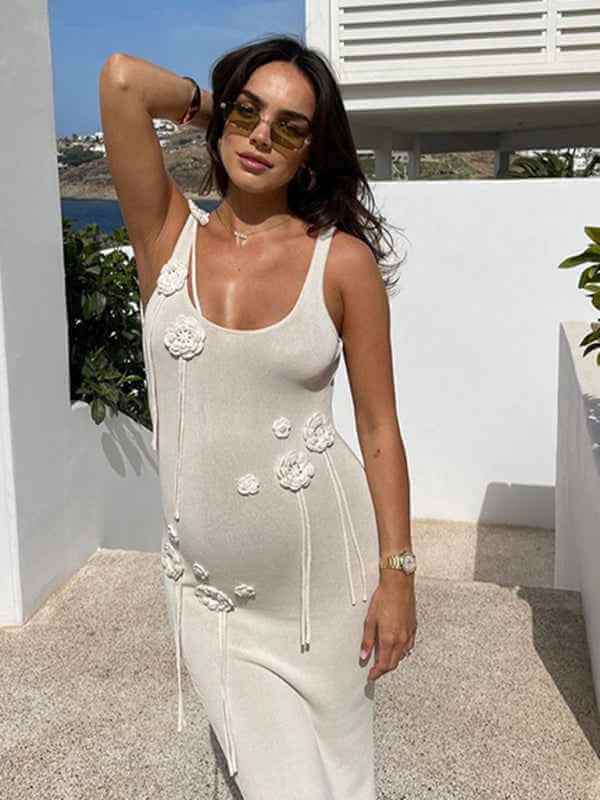 Beach Dress Solid Color Knitted Floating Flower Beach Bikini Swimsuit Cover-up Sun Protection Clothing | Sugarz Chique Boutique