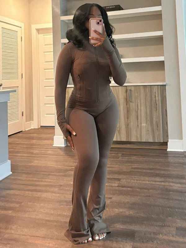 Sportswear for women Sexy tight-fitting long-sleeved, slightly flared two-piece suit | Sugarz Chique Boutique